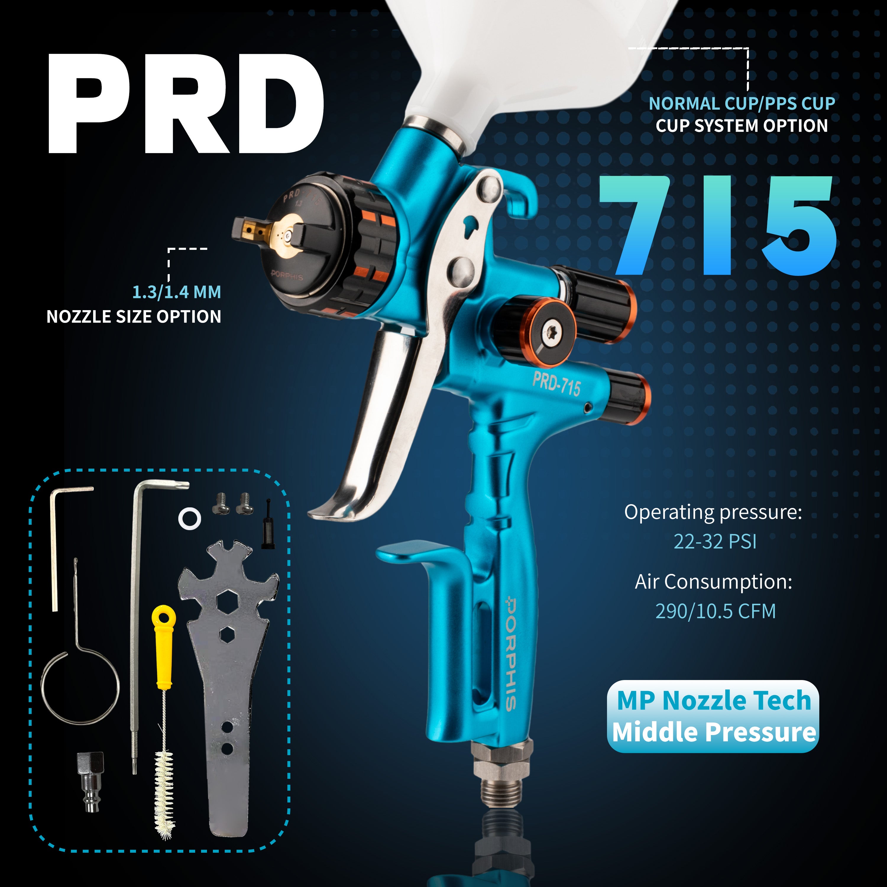 Porphis Professional Full System Spray Gun Bundle - PHS-155, PRD-715, PRD-717