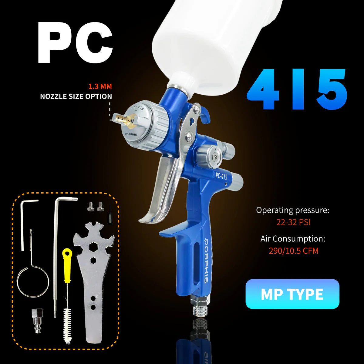 PORPHIS Automotive Refinishing Spray Gun PHS-135 Middle Pressure 1.3mm