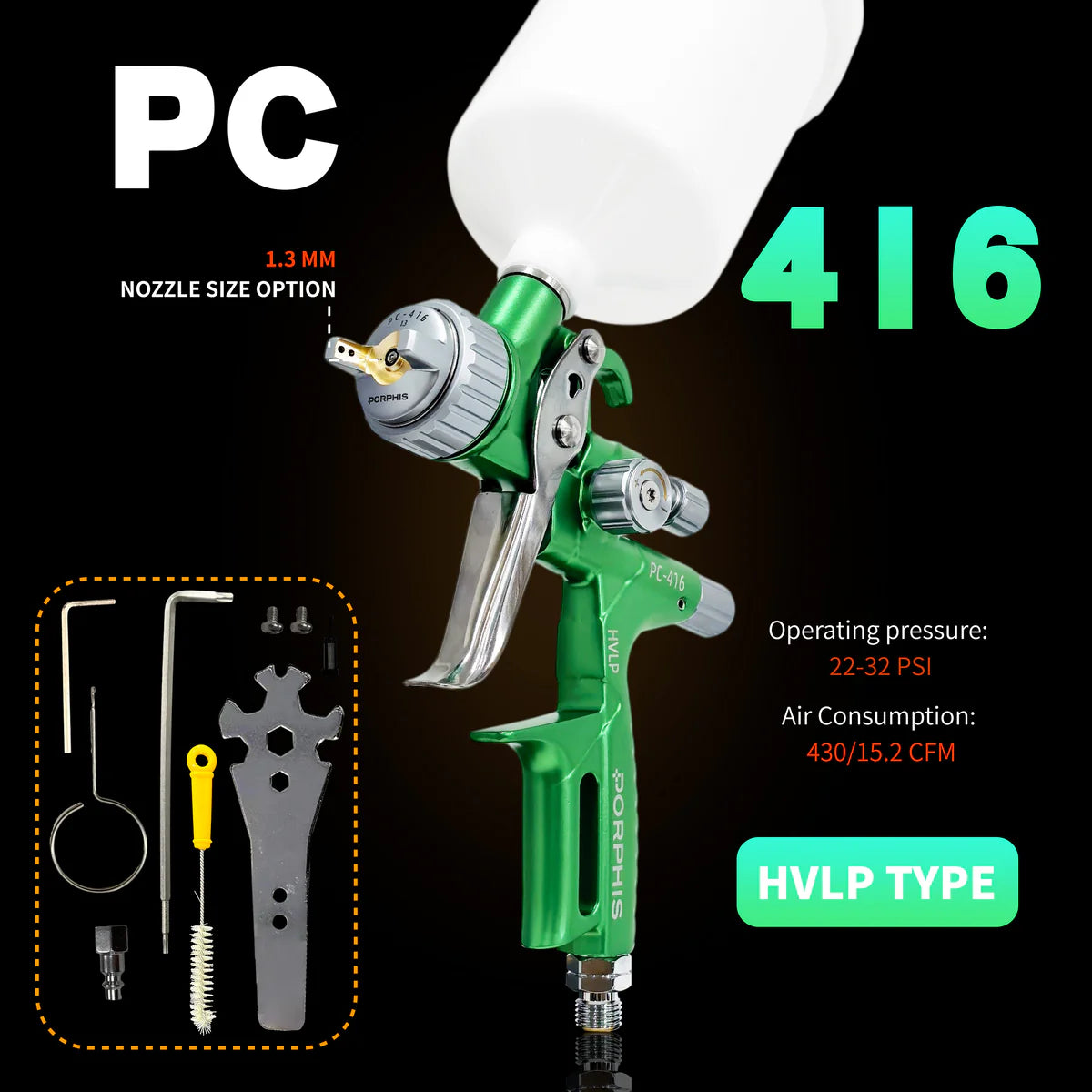 Porphis PC-415 MP / PC-416 HVLP Spray Gun Bundle