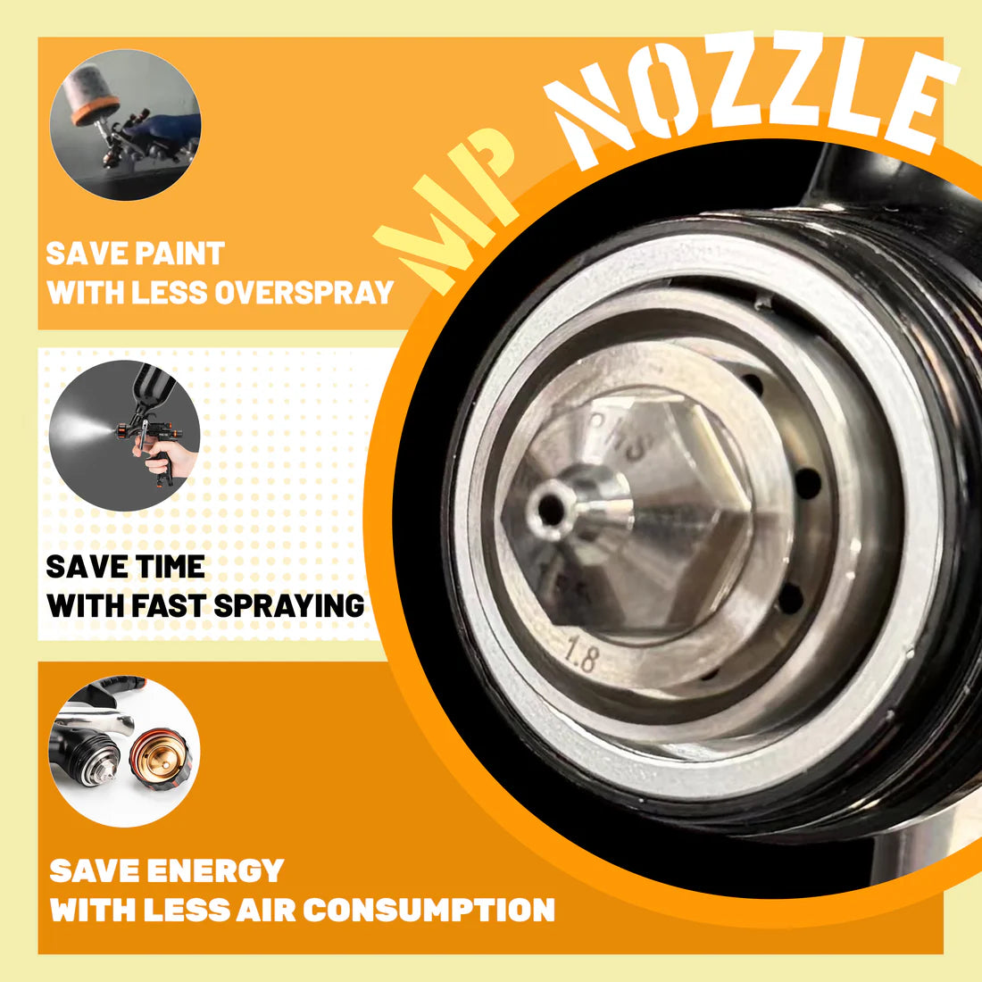 Porphis PHS-155 MP Nozzle 1.3 / 1.8 mm Spray Gun - NEW TEFLON COATING