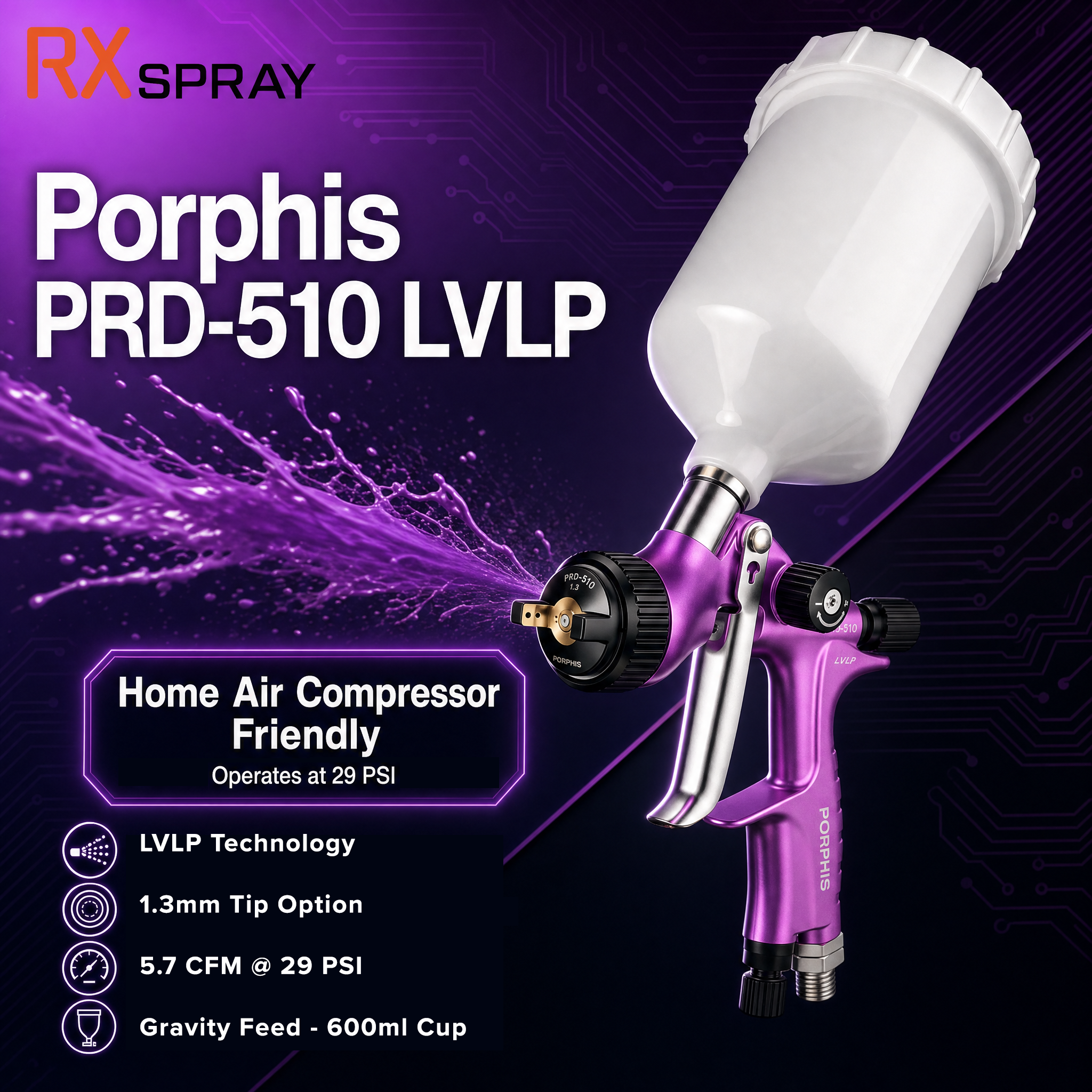 PRD-510 LVLP Spray Gun - Small Compressor Friendly