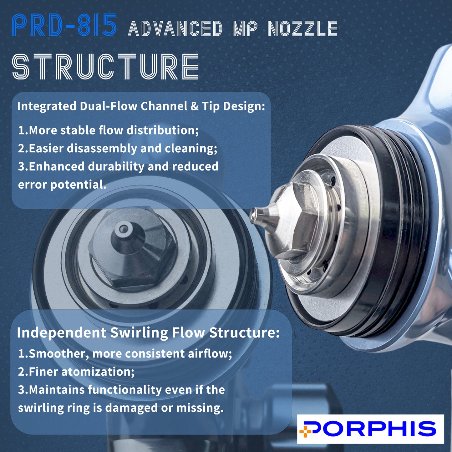 Porphis PRD-815 MP 1.3mm Professional Spray Gun + PPS 1.0 Adapter and PPS Cup