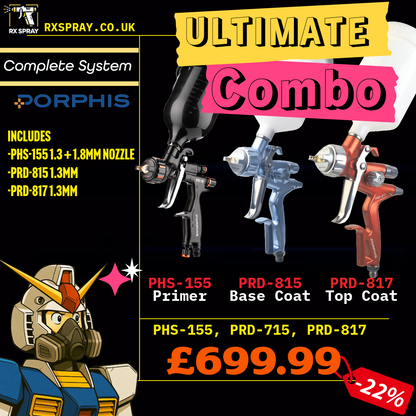 Porphis Professional Full System Spray Gun Bundle - PHS-155, PRD815, PRD-817