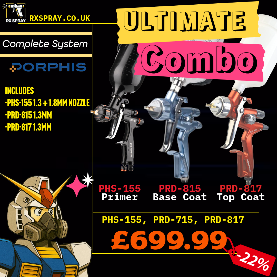 Porphis Professional Full System Spray Gun Bundle - PHS-155, PRD815, PRD-817