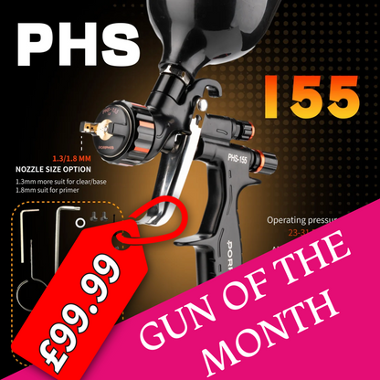 Porphis PHS-155 MP Nozzle 1.3 / 1.8 mm Spray Gun - NEW TEFLON COATING