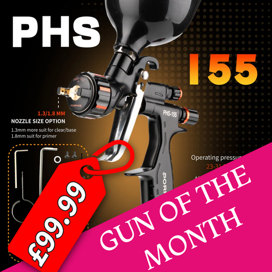 Porphis PHS-155 MP Nozzle 1.3 / 1.8 mm Spray Gun - NEW TEFLON COATING