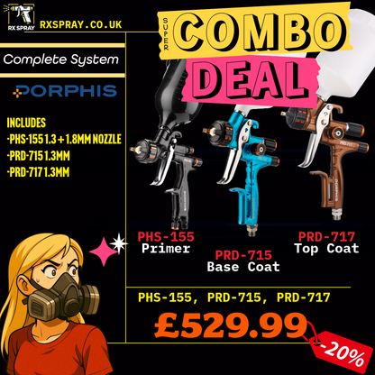 Porphis Professional Full System Spray Gun Bundle - PHS-155, PRD-715, PRD-717