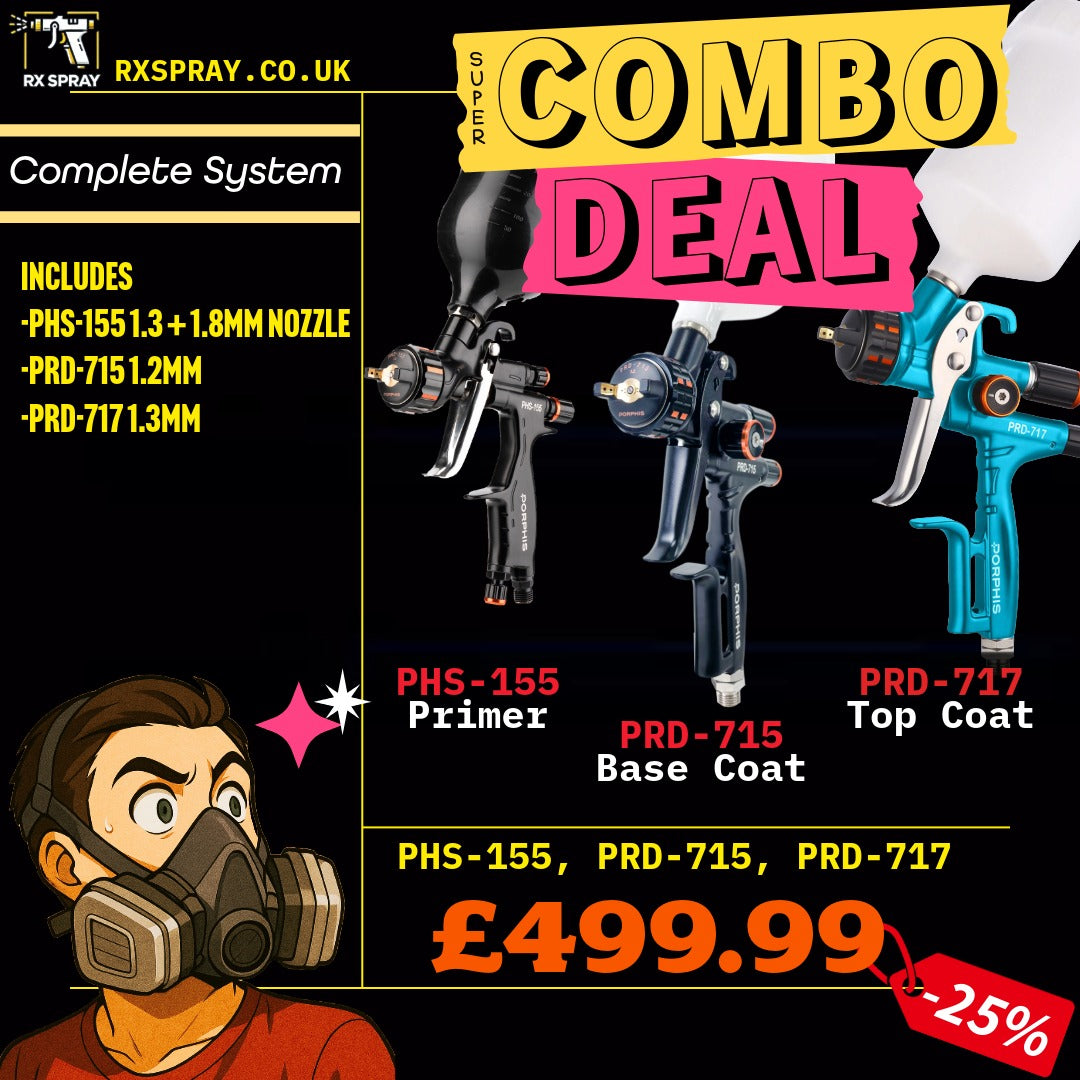 Porphis Professional Full System Spray Gun Bundle - PHS-155, PRD-715, PRD-717