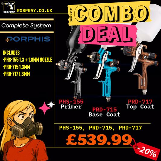 Porphis Professional Full System Spray Gun Bundle - PHS-155, PRD-715, PRD-717