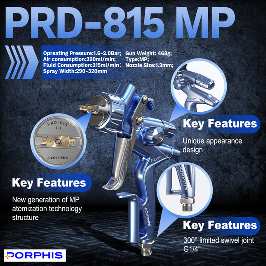 Porphis PRD-815 MP 1.3mm Professional Spray Gun + PPS 1.0 Adapter and PPS Cup