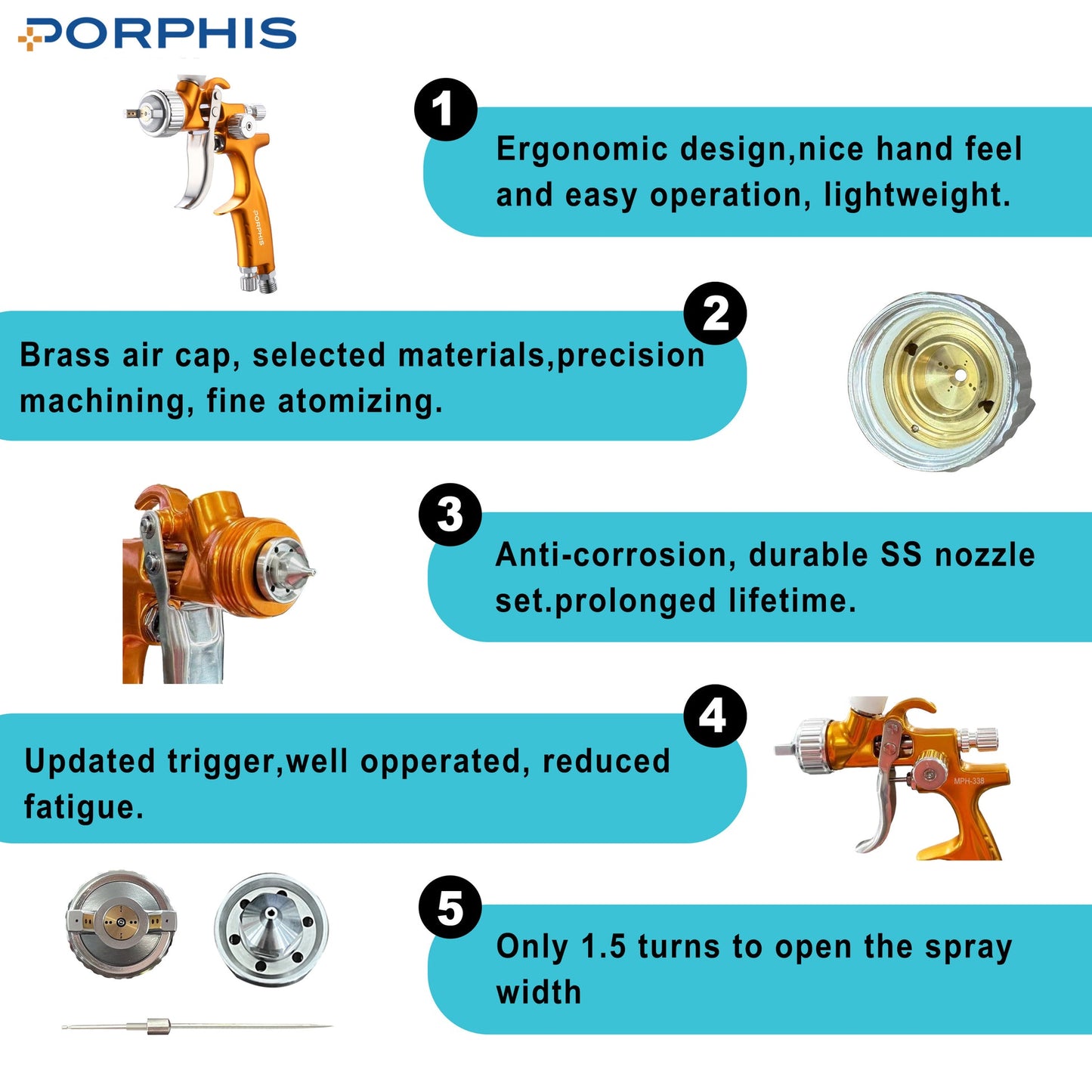 Porphis MPH-338 LVLP Nozzle 1.0 mm MINI Spray Gun