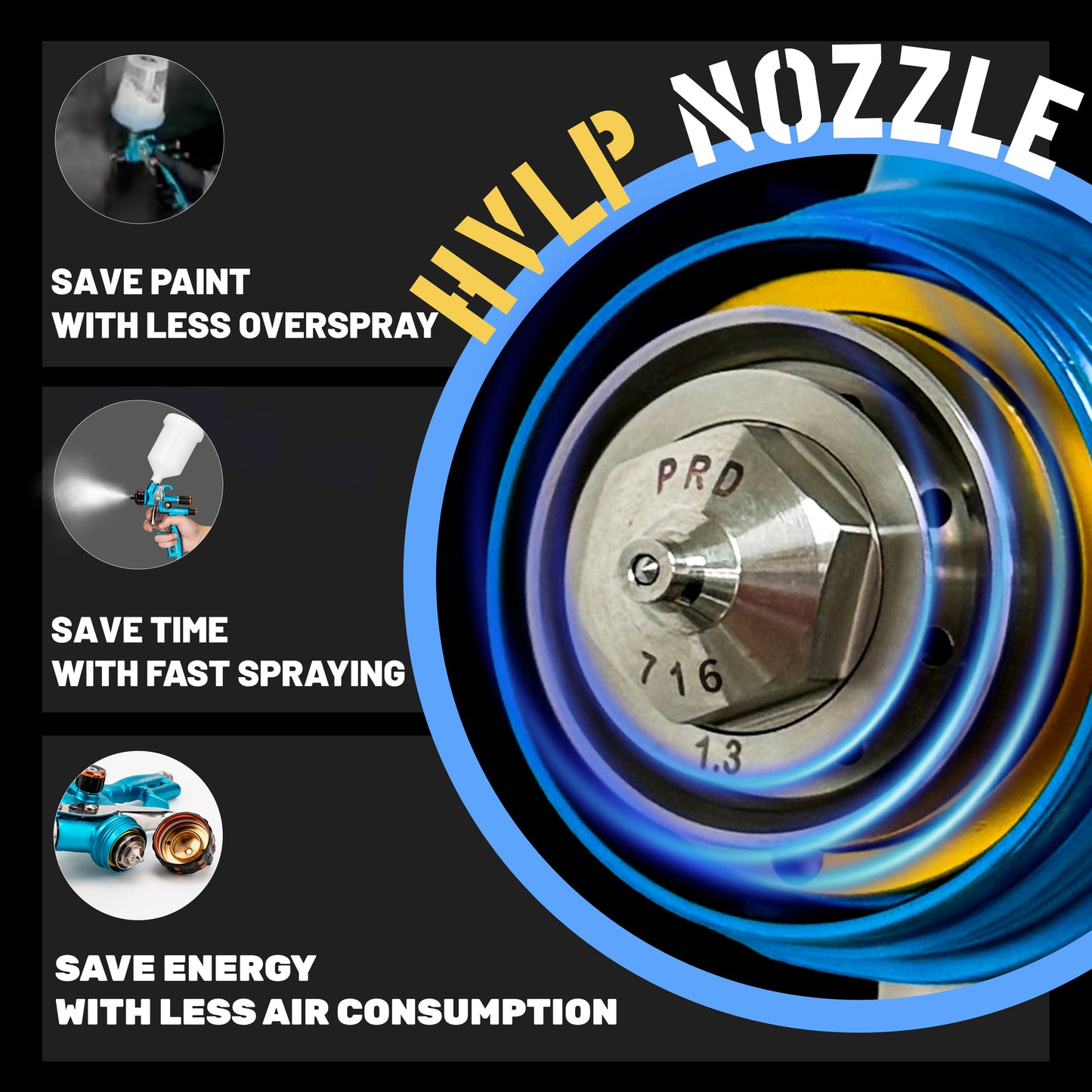 Porphis PRD-716 HVLP Nozzle 1.3mm Professional Spray Gun