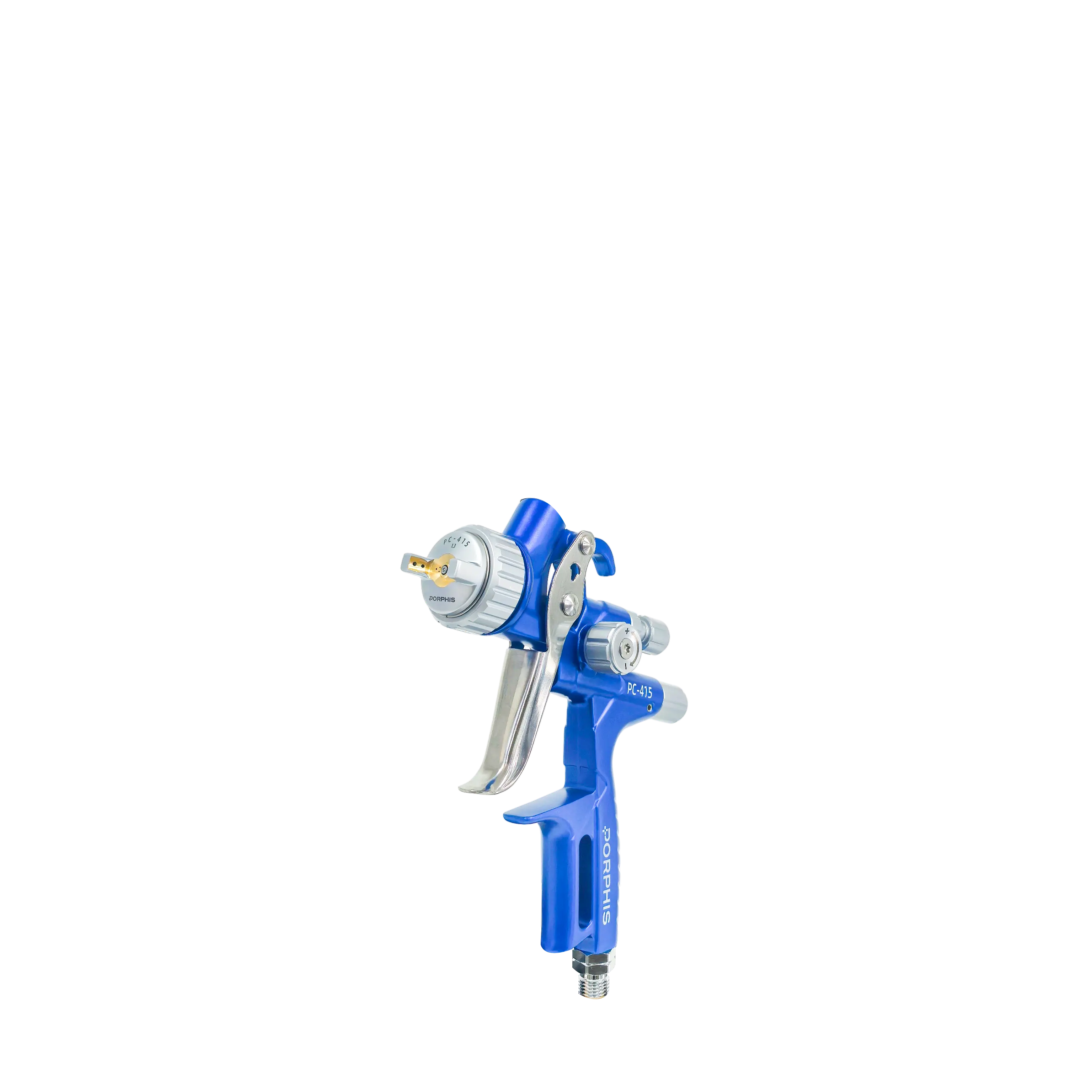 Porphis PC-415 blue spray gun with 1.3mm nozzle side angle view