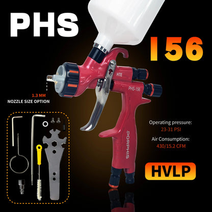 Porphis PHS-156 HVLP Nozzle 1.3 mm Spray Gun - NEW TEFLON COATING