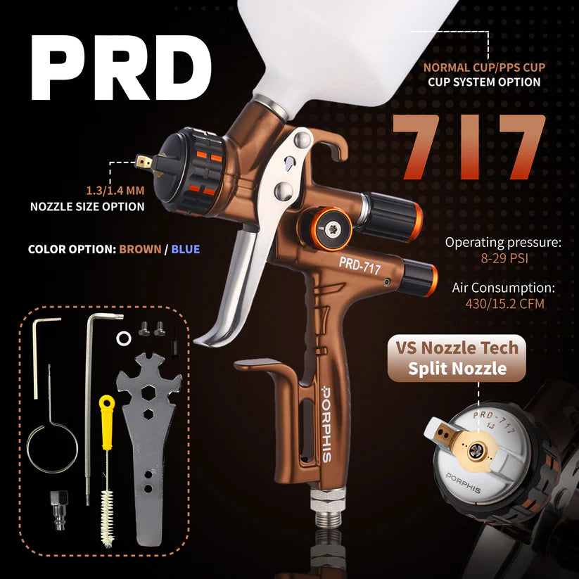 Porphis Professional Full System Spray Gun Bundle - PHS-155, PRD-715, PRD-717